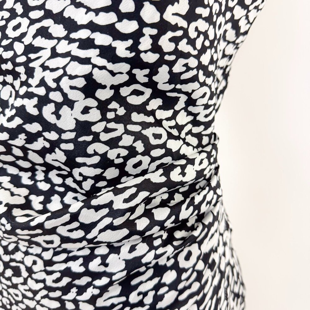 90S STYLE SATIN SLIP DRESS DRAPED COWL NECK BLACK AND WHITE LEOPARD PRINT - Picture 7 of 8
